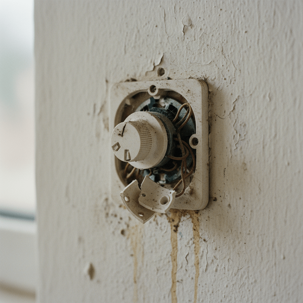 Defekter Dimmer an der Wand