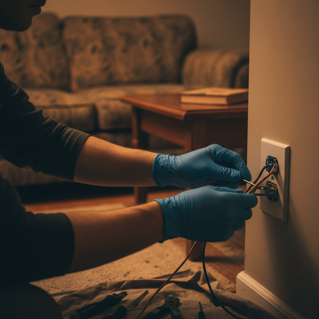 Elektriker bei der Arbeit in einer Wohnung