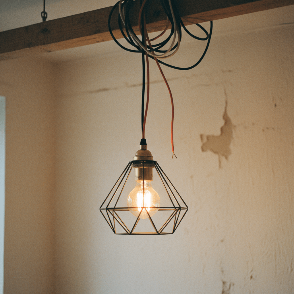 Unfertige Pendelleuchte Installation